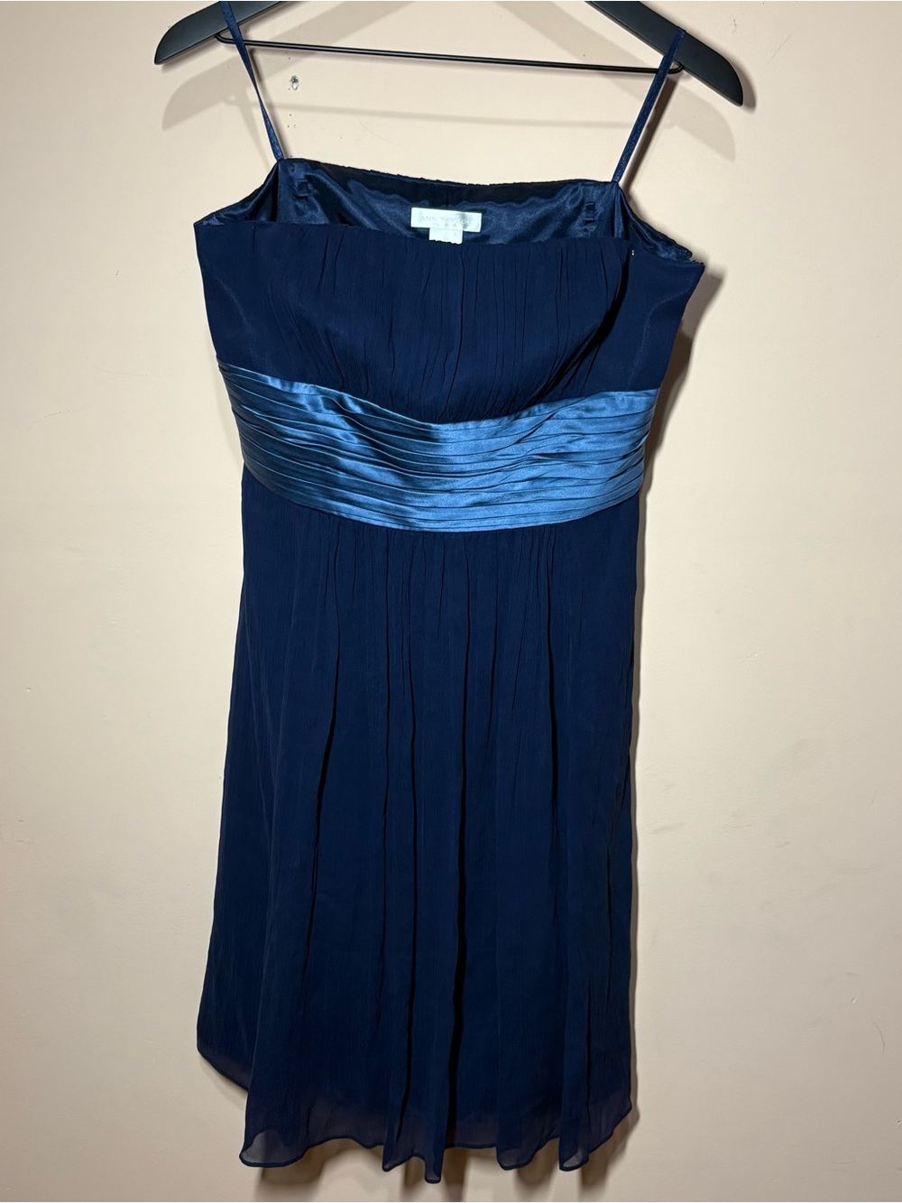 Ann Taylor Navy Blue Satin Waist Chiffon Dress Size 10
